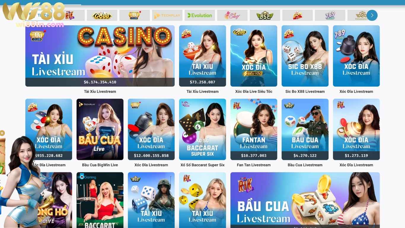 Thư viện trò chơi Live Casino Wi88 đặc sắc, thú vị