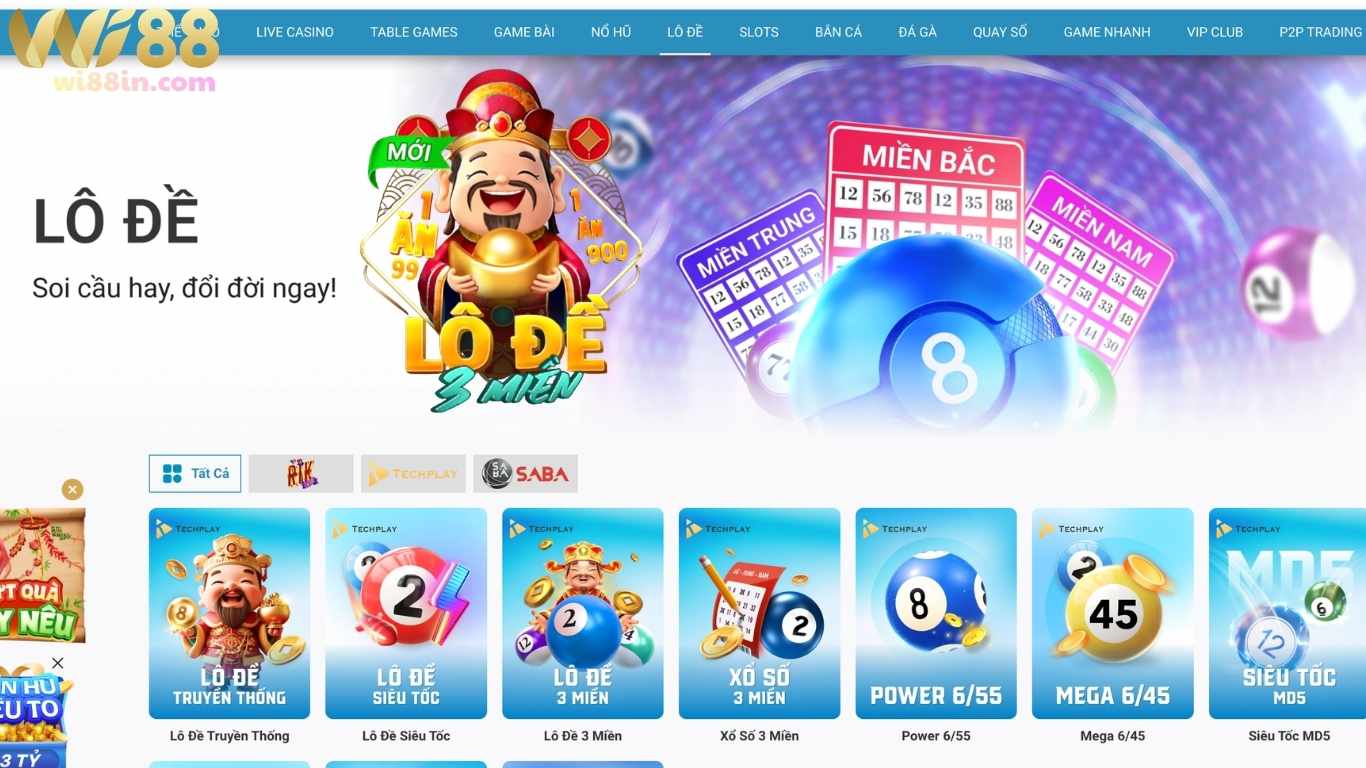 Sơ lược sảnh đặt cược xổ số Wi88